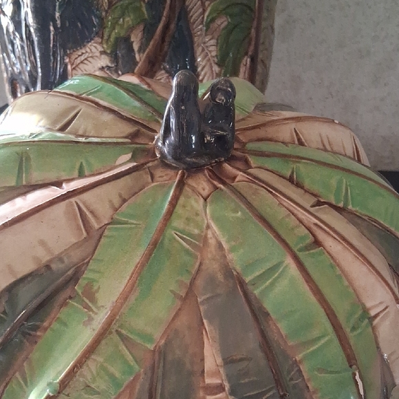 Tropical Elephant Food Storage Jar With  2 Monkrys Sitting On Lid. - Picture 2 of 5